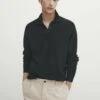 Massimo Dutti Textured- Polo Shirt - Black