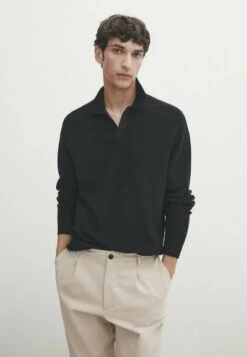 Massimo Dutti Textured- Polo Shirt - Black