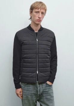 Massimo Dutti QUILTED BOMBER NECK - Bomber Jacket - Black