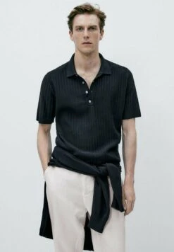 Massimo Dutti Vertical Textured - Polo Shirt - Blue