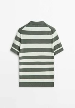 Massimo Dutti Striped Short Sleeve- Polo Shirt - Mottled Green -Massimo Dutti Shop 27dc96475f284241afb2e5a5e6e18b51