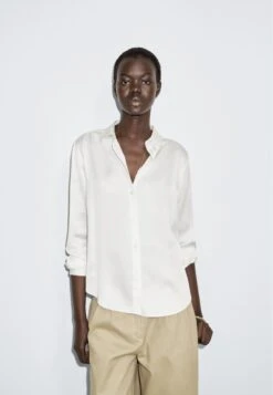 Massimo Dutti FLOWING SATIN LONG SLEEVE - Button-down Blouse - White Denim -Massimo Dutti Shop 27f5a21eb92b42f48573662d6ace5f53