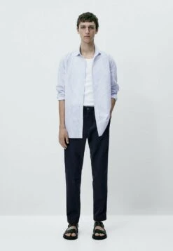 Massimo Dutti Seersucker Textured Striped - Shirt - Light Blue -Massimo Dutti Shop 2837fd404da04f32b6dd73efc9c5a2ad