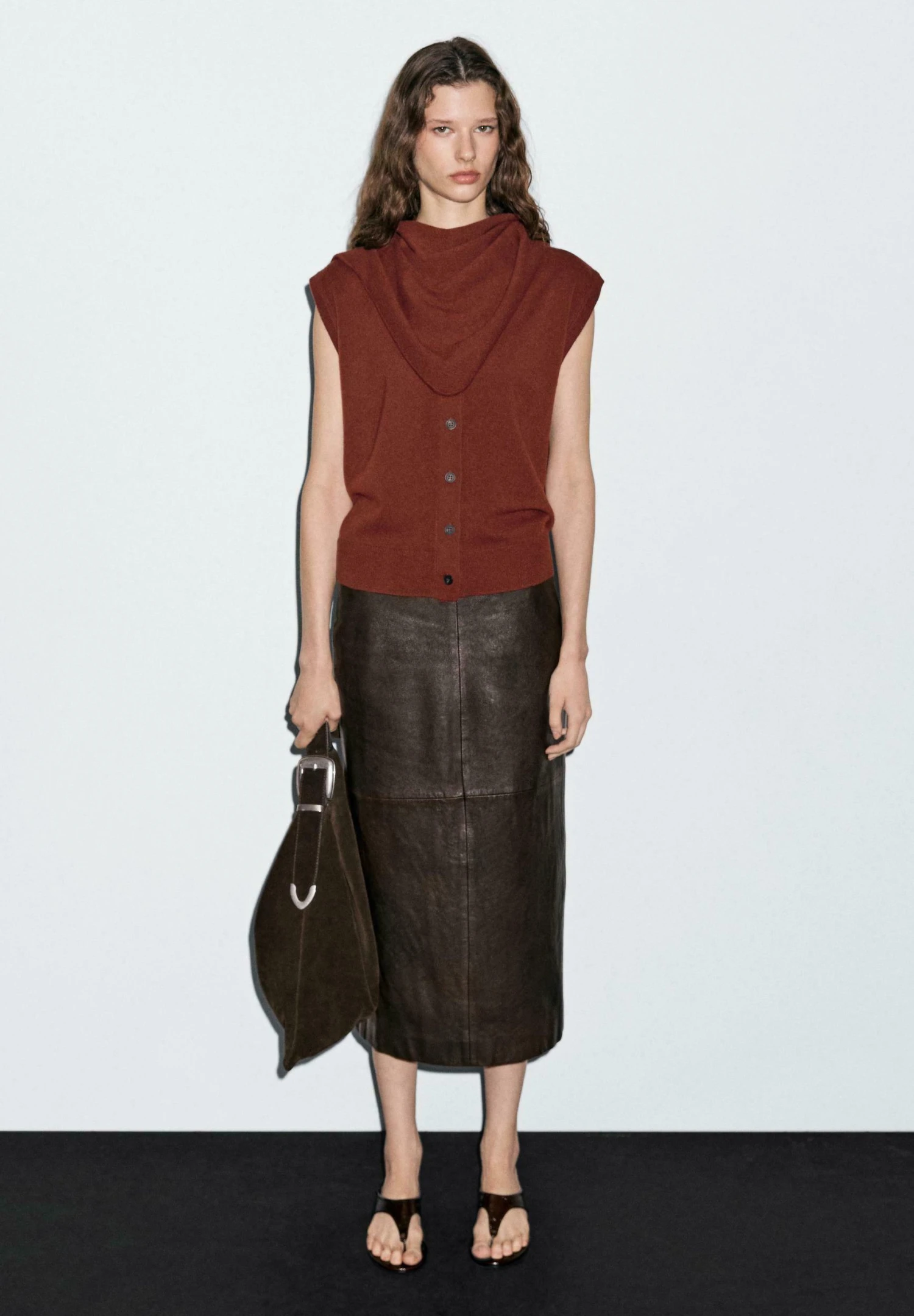 Massimo Dutti V-NECK WITH SCARF - Jumper - Dark Red 4 Massimo Dutti V-NECK WITH SCARF - Jumper - Dark Red - Image 2