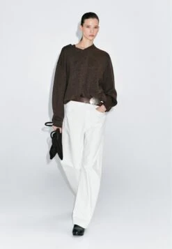 Massimo Dutti V-NECK - Jumper - Mottled Dark Brown -Massimo Dutti Shop 287b3ee8469c48239850262b383c4cf2