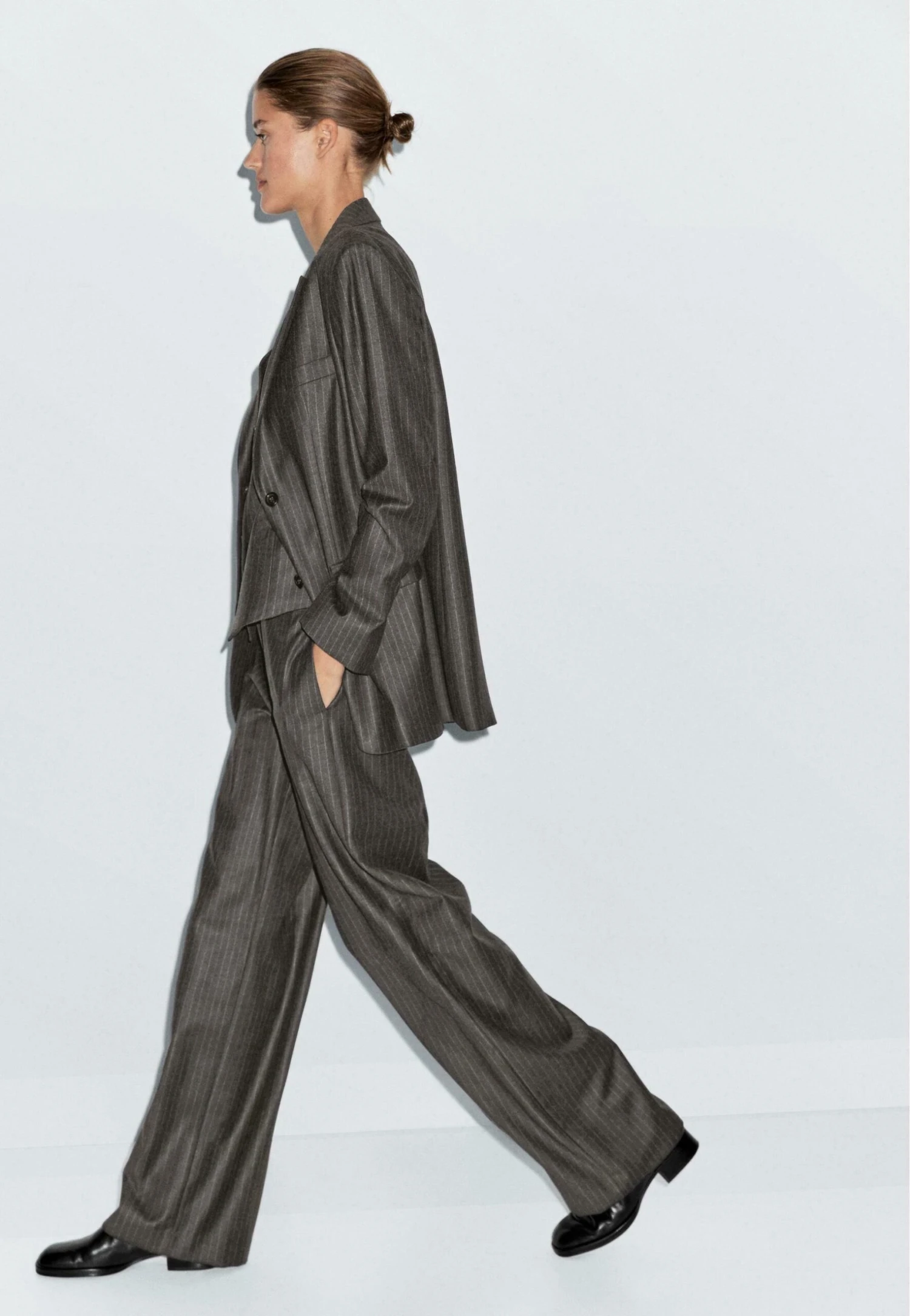 Massimo Dutti PINSTRIPE - Trousers - Mottled Dark Brown 6 Massimo Dutti PINSTRIPE - Trousers - Mottled Dark Brown - Image 4