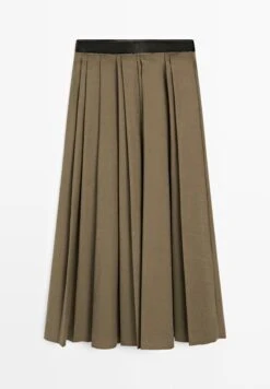 Massimo Dutti MIDI WITH WAIST DETAIL - Pleated Skirt - Light Brown -Massimo Dutti Shop 28a46cf5068b4bfc92234066187887a0