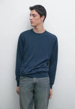 Massimo Dutti LONG SLEEVE CREW NECK - Jumper - Dark Blue