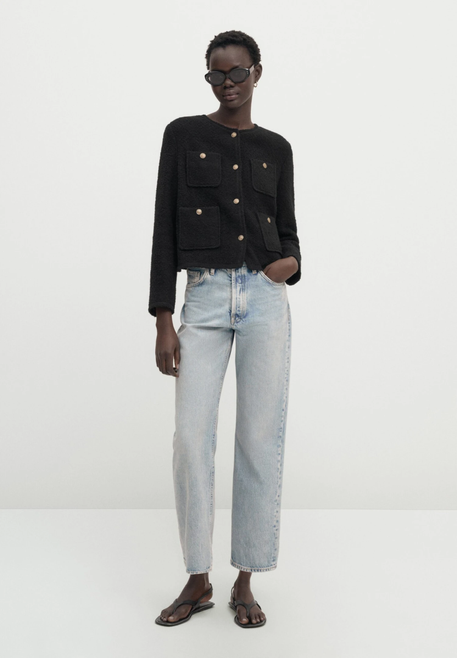 Massimo Dutti Textured Cropped With Four Pockets - Summer Jacket - Black 4 Massimo Dutti Textured Cropped With Four Pockets - Summer Jacket - Black - Image 2