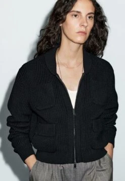 Massimo Dutti ZIP-UP HIGH COLLAR - Cardigan - Dark Blue