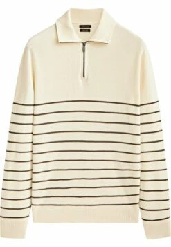 Massimo Dutti Striped Mock Neck With Zip- Jumper - Beige -Massimo Dutti Shop 291f3e96f6ff49bbad01c55fd04febc3