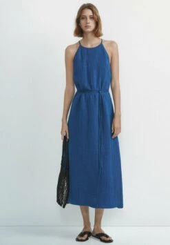 Massimo Dutti Waffle-Texture Halter- Day Dress - Blue