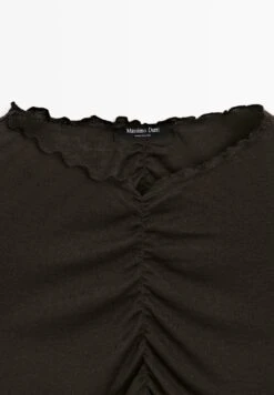 Massimo Dutti GATHERED LONG SLEEVE WITH V-NECK - Long Sleeved Top - Mottled Dark Brown -Massimo Dutti Shop 29df948205094f5e9bba48d34359c45c