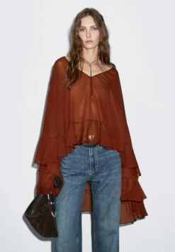 Massimo Dutti CAPE-STYLE GARMENT WITH RUFFLES - Blouse - Bordeaux