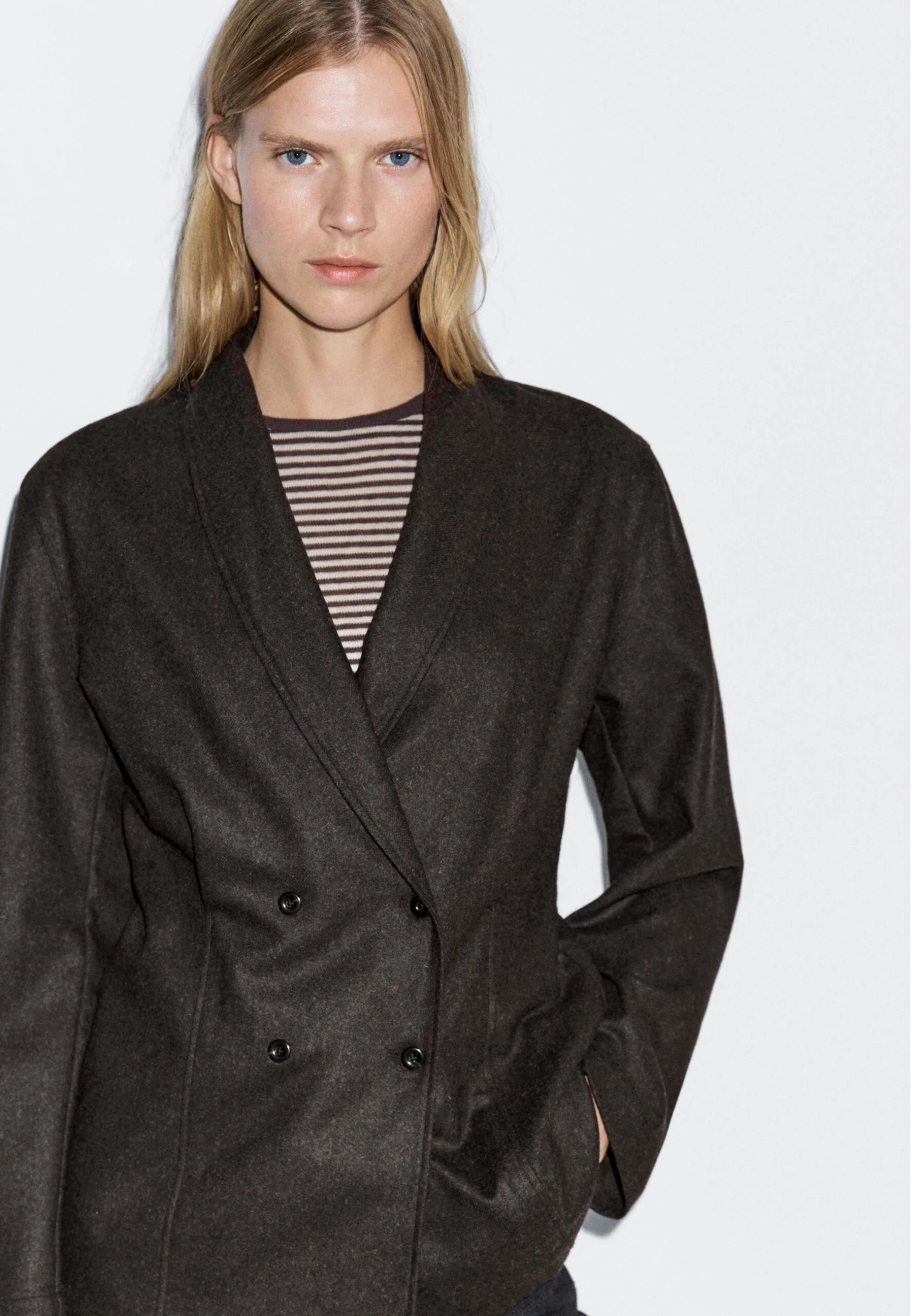 Massimo Dutti DOUBLE-BREASTED - Blazer - Mottled Dark Brown 6 Massimo Dutti DOUBLE-BREASTED - Blazer - Mottled Dark Brown - Image 4