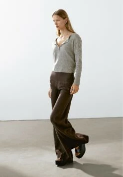 Massimo Dutti HIGH-WAIST WIDE-LEG - Trousers - Dark Brown -Massimo Dutti Shop 2aaa343869bd451f8e6c74d903127471