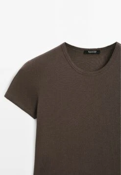 Massimo Dutti SHORT SLEEVE WITH TRIM DETAILS - Basic T-shirt - Dark Brown -Massimo Dutti Shop 2aafb8c89bf34a59ac3bc3ab12f3dc71