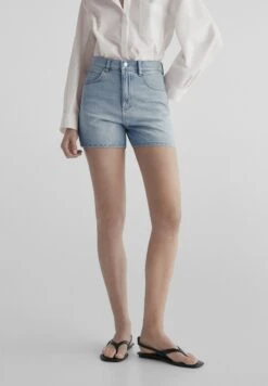 Massimo Dutti High Waist - Denim Shorts - Blue Grey