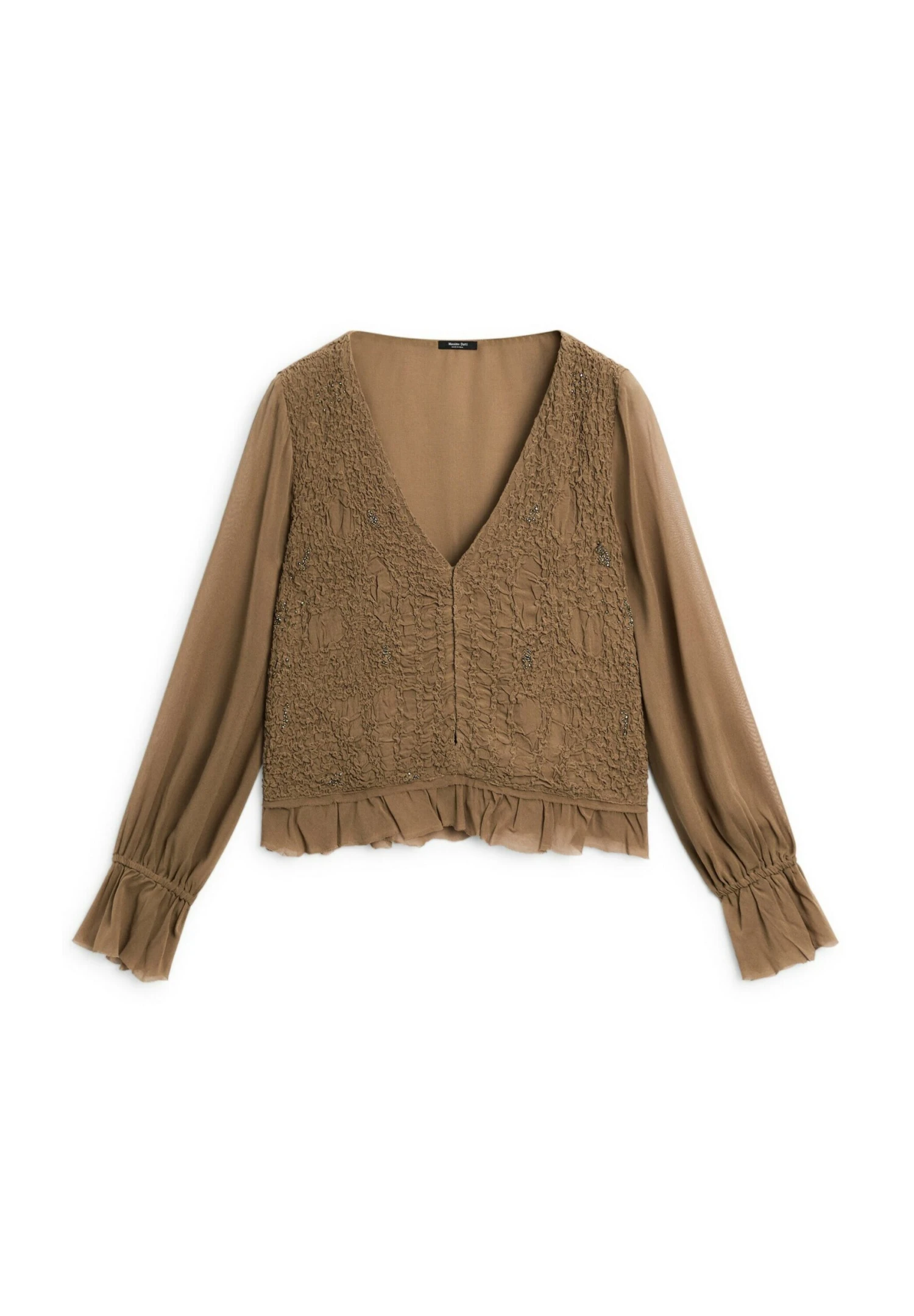 Massimo Dutti TEXTURED GARMENT WITH RUFFLES - Blouse - Khaki 7 Massimo Dutti TEXTURED GARMENT WITH RUFFLES - Blouse - Khaki - Image 5