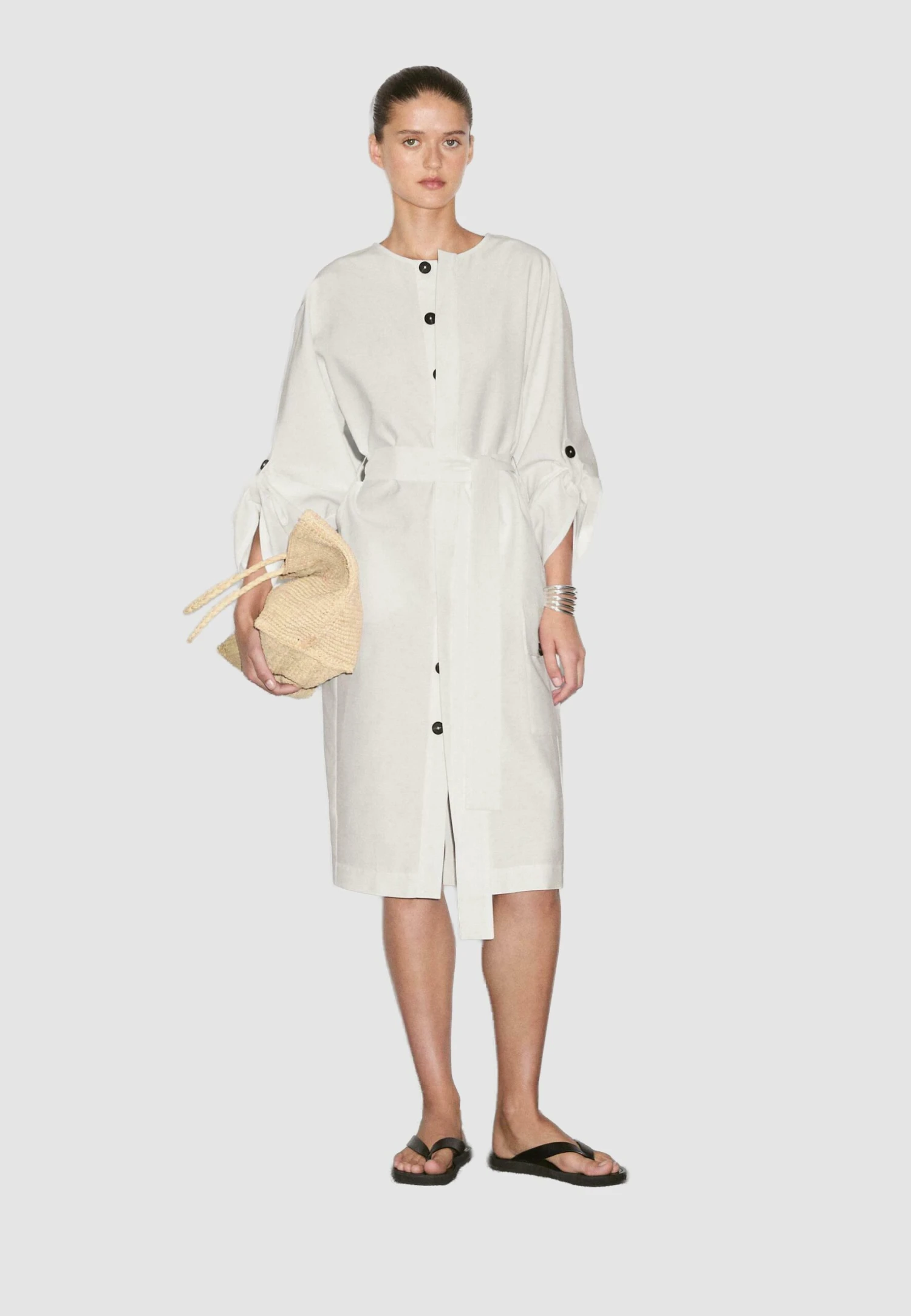 Massimo Dutti CONTRAST BUTTONS WITH BELT - Shirt Dress - WHITE 3 Massimo Dutti CONTRAST BUTTONS WITH BELT - Shirt Dress - WHITE