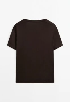Massimo Dutti FLOWING V-NECK WITH SHORT SLEEVES - Basic T-shirt - Dark Brown -Massimo Dutti Shop 2ca3722fcb4f452ba73d6542613e04d5