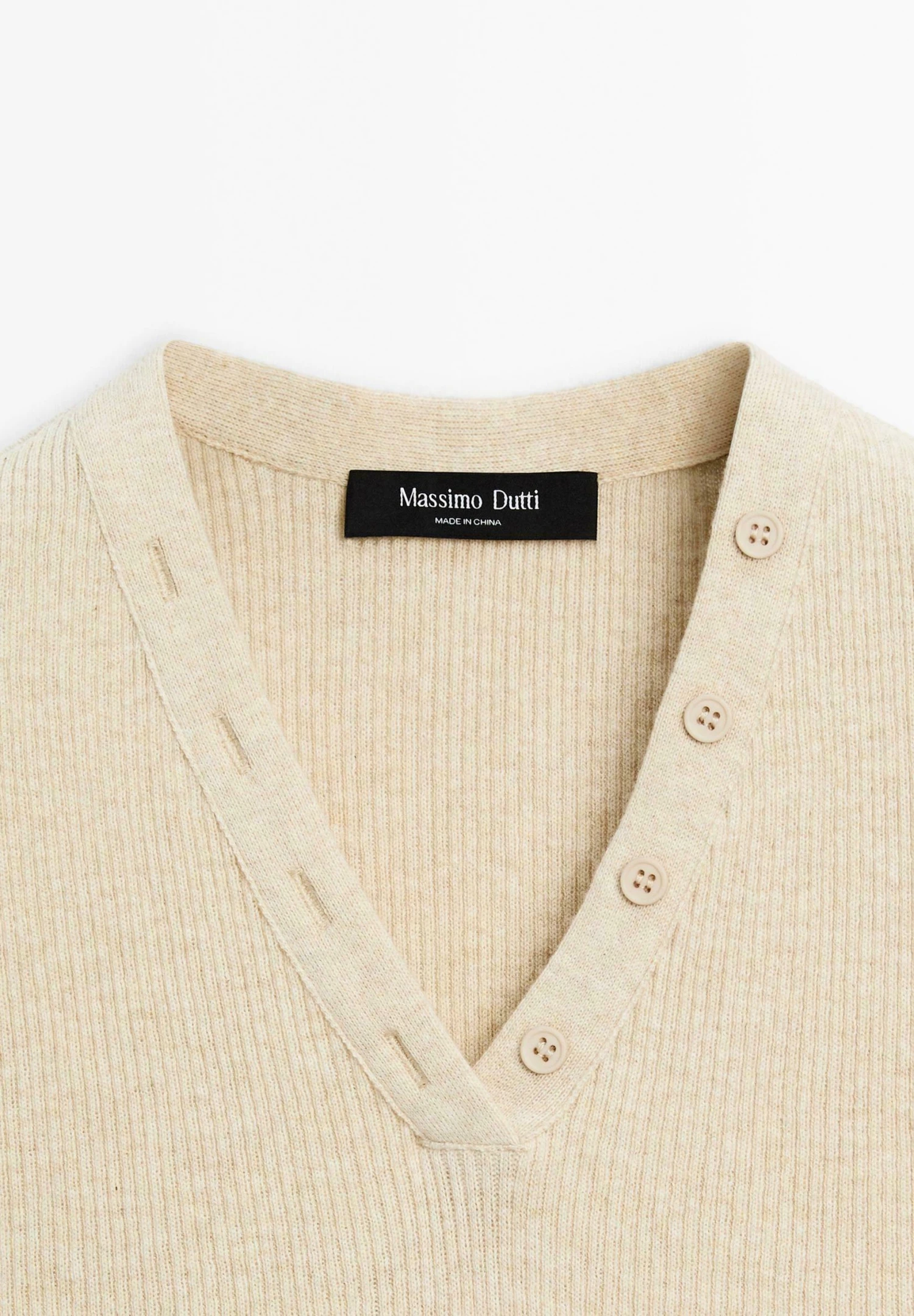 Massimo Dutti V-NECK RIBBED WITH COLLAR DETAIL - Top - Beige 11 Massimo Dutti V-NECK RIBBED WITH COLLAR DETAIL - Top - Beige - Image 9