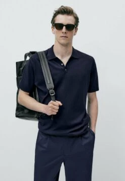 Massimo Dutti With V-Neck And Buttons - Polo Shirt - Blue