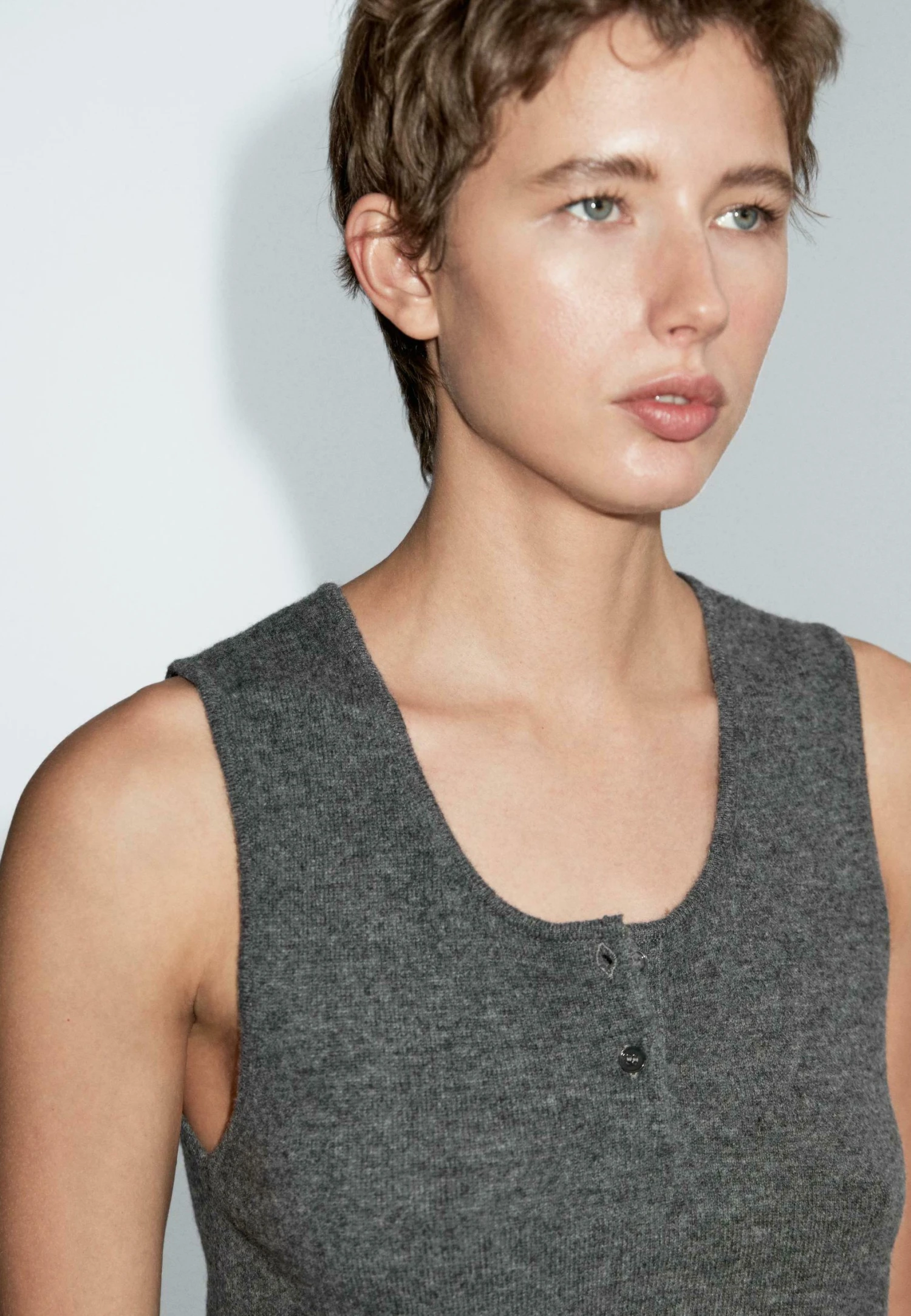 Massimo Dutti WITH BUTTON DETAILS - Top - Grey 5 Massimo Dutti WITH BUTTON DETAILS - Top - Grey - Image 3