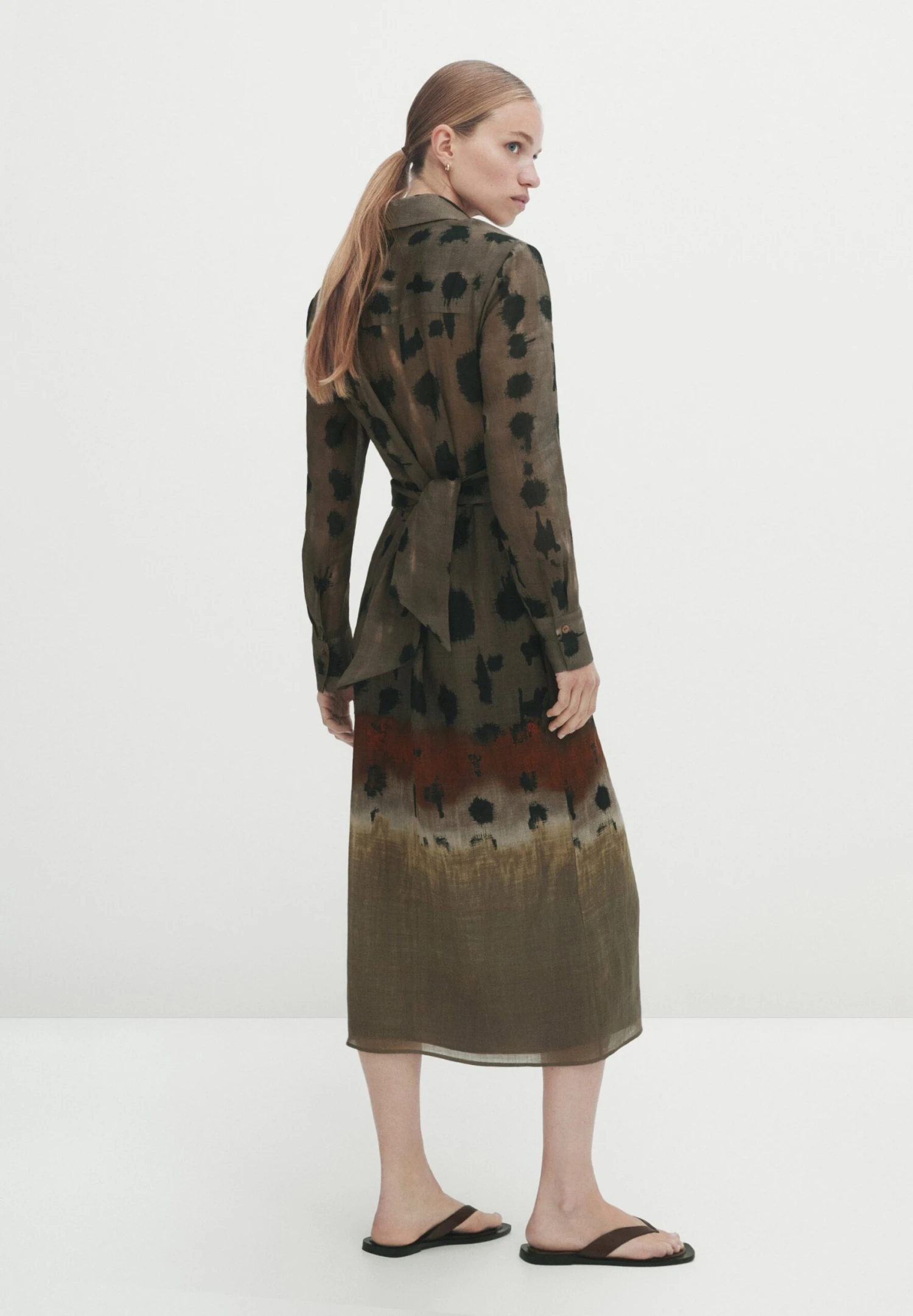 Massimo Dutti Printed With Knot - Shirt Dress - Brown 4 Massimo Dutti Printed With Knot - Shirt Dress - Brown - Image 2