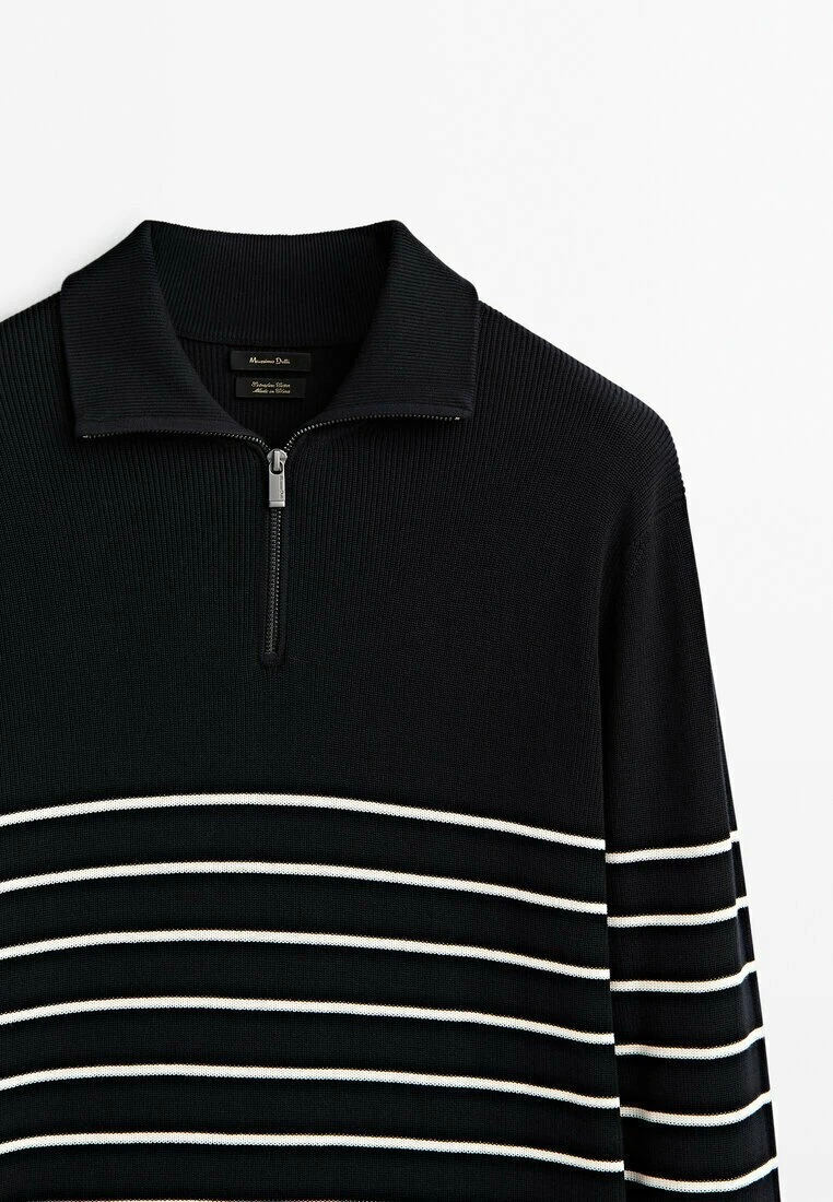 Massimo Dutti Striped Mock Neck With Zip- Jumper - Dark Blue 12 Massimo Dutti Striped Mock Neck With Zip- Jumper - Dark Blue - Image 10