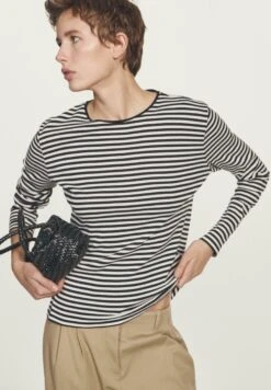 Massimo Dutti STRIPED - Long Sleeved Top - Black