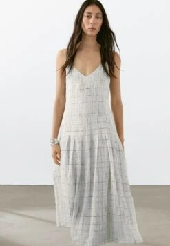 Massimo Dutti FLARED CHECK MIDI - Maxi Dress - White