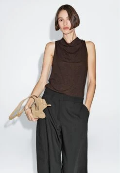 Massimo Dutti SLEEVELESS WITH DRAPED NECKLINE - Top - Mottled Dark Brown