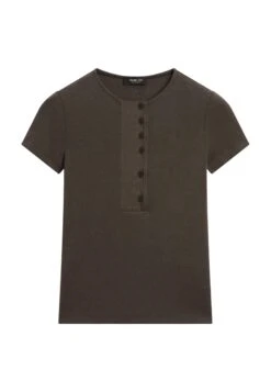 Massimo Dutti SHORT SLEEVE WITH CHEST DETAIL - Basic T-shirt - Dark Brown