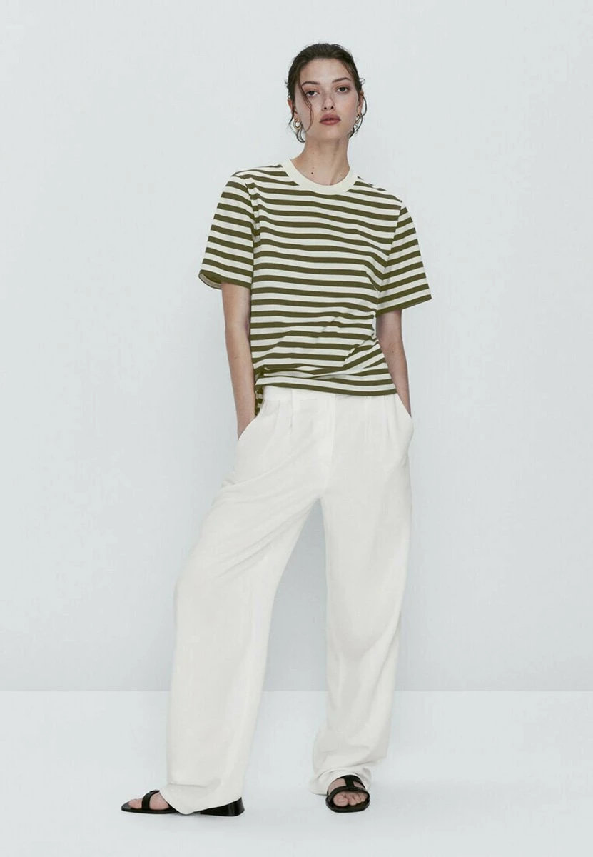 Massimo Dutti Short Sleeve Striped - Print T-Shirt - Khaki 4 Massimo Dutti Short Sleeve Striped - Print T-Shirt - Khaki - Image 2