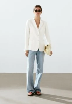 Massimo Dutti BUTTONED LAPEL COLLAR - Blazer - WHITE