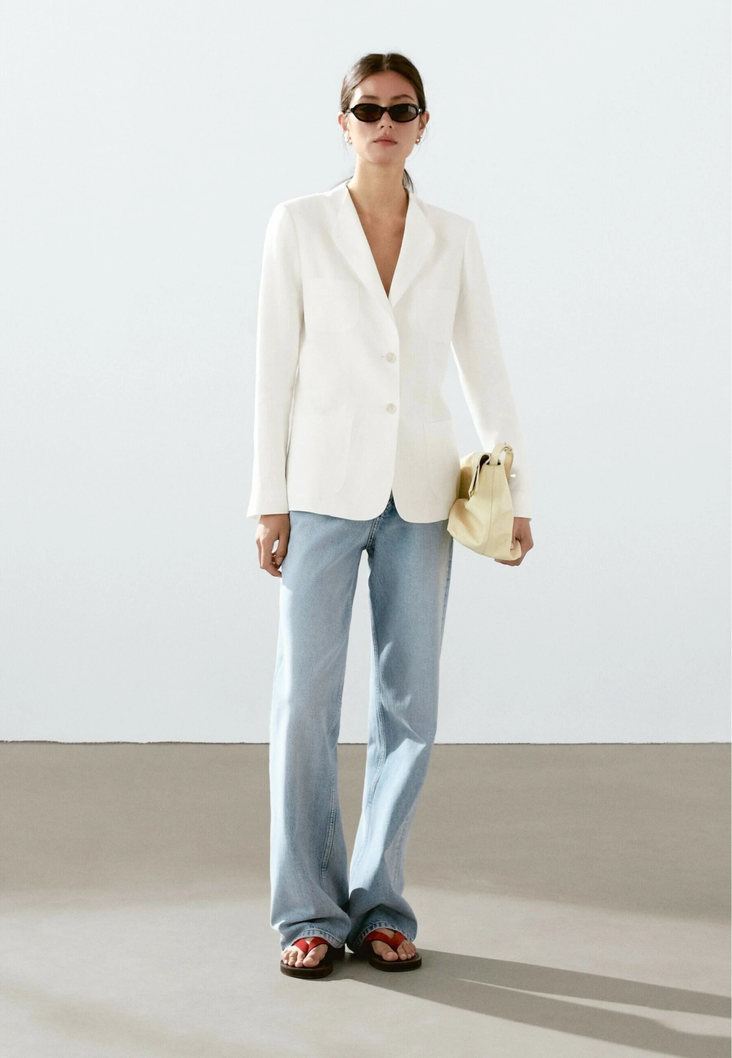 Massimo Dutti BUTTONED LAPEL COLLAR - Blazer - WHITE 3 Massimo Dutti BUTTONED LAPEL COLLAR - Blazer - WHITE