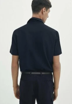 Massimo Dutti Short Sleeve Diagonal Micro - Polo Shirt - Blue Denim -Massimo Dutti Shop 2f448ac64db74db89998b7adcf7b3ee4