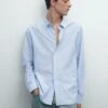 Massimo Dutti REGULAR FIT GARMENT WITH STRIPED DETAIL - Shirt - Blue -Massimo Dutti Shop 2f4f773e51784ee0843d2f11916aaa57