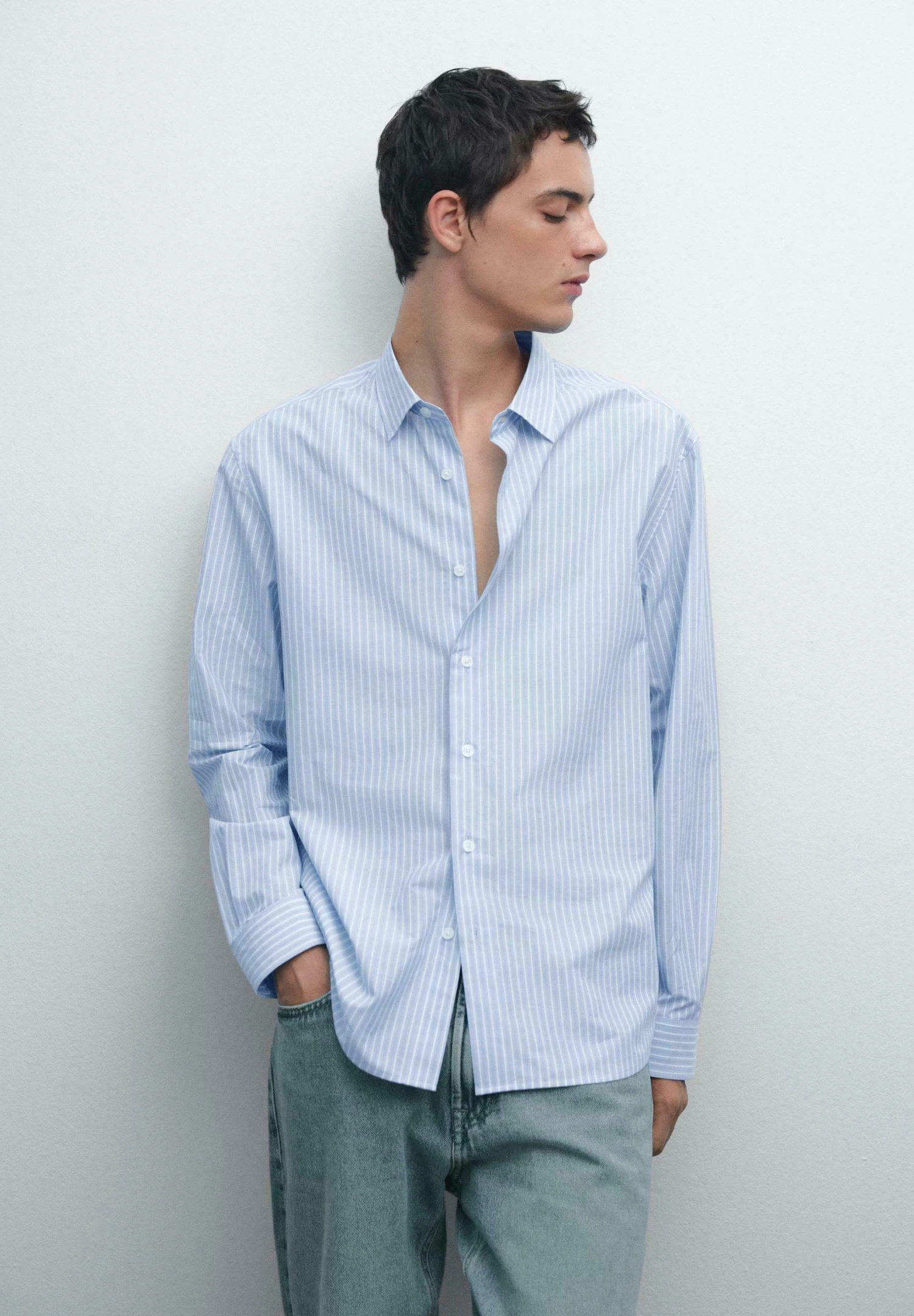 Massimo Dutti REGULAR FIT GARMENT WITH STRIPED DETAIL - Shirt - Blue 3 Massimo Dutti REGULAR FIT GARMENT WITH STRIPED DETAIL - Shirt - Blue