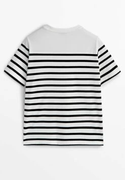 Massimo Dutti Striped With Shoulder Buttons - Print T-Shirt - White -Massimo Dutti Shop 2f678ed8cee146598ed41eaca393ff4c