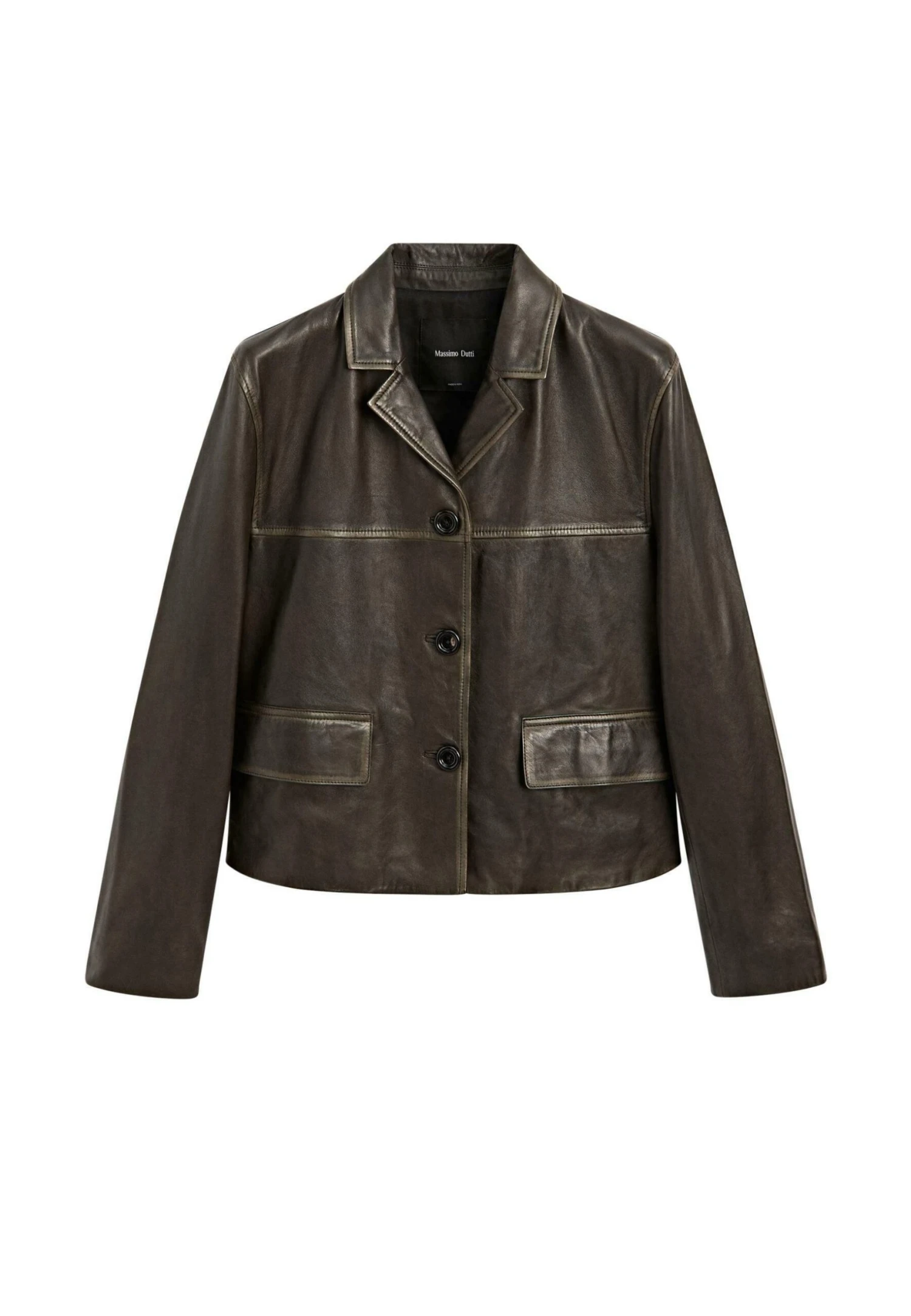 Massimo Dutti WITH LAPEL COLLAR - Leather Jacket - Mottled Dark Green 8 Massimo Dutti WITH LAPEL COLLAR - Leather Jacket - Mottled Dark Green - Image 6