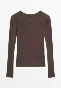 Massimo Dutti V-NECK WITH LONG SLEEVES - Long Sleeved Top - Dark Brown -Massimo Dutti Shop 304408bed8c84e9cb51c787c0ab2ae7d