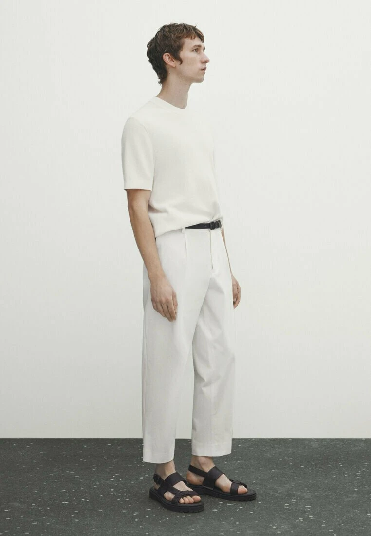 Massimo Dutti Vertical Textured Short Sleeve - Basic T-Shirt - Beige 6 Massimo Dutti Vertical Textured Short Sleeve - Basic T-Shirt - Beige - Image 4