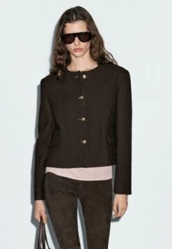 Massimo Dutti ELEGANT CROPPED WITH FLAP POCKETS - Light Jacket - Mottled Dark Brown