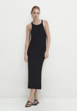 Massimo Dutti Textured With Criss-Cross Detail At The Back - Maxi Dress - Black