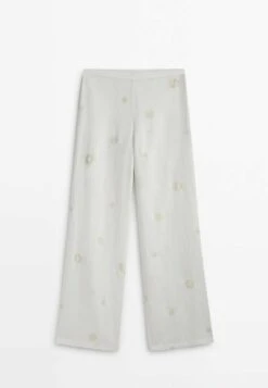 Massimo Dutti Straight With An Embroidery Detail - Trousers - Beige -Massimo Dutti Shop 312ce66dff854f5b9346b5a4769e43fb