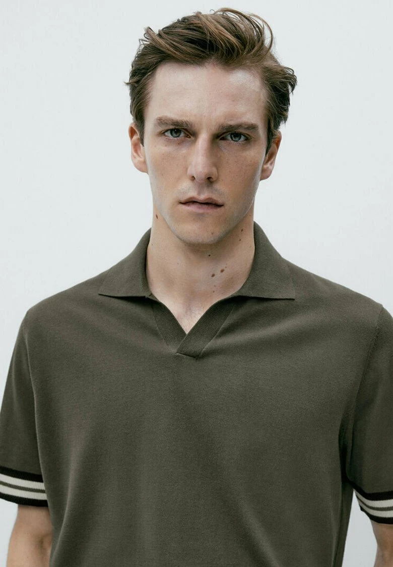 Massimo Dutti Contrast Short Sleeve - Polo Shirt - Khaki 6 Massimo Dutti Contrast Short Sleeve - Polo Shirt - Khaki - Image 4