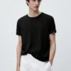 Massimo Dutti Short Sleeve - Basic T-Shirt - Black -Massimo Dutti Shop 313bf4d4ed034bb7a96cb626689d9d49