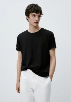 Massimo Dutti Short Sleeve - Basic T-Shirt - Black